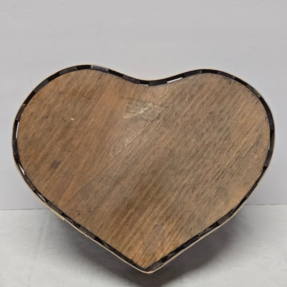 Vintage Wicker and Tin Heart Basket Punched Doves Love Birds Valentine's Day